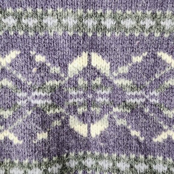 Eddie Bauer Vintage Fair Isle Lambs Wool Sweater | Small | Purple Cream Gray - Picture 7 of 9